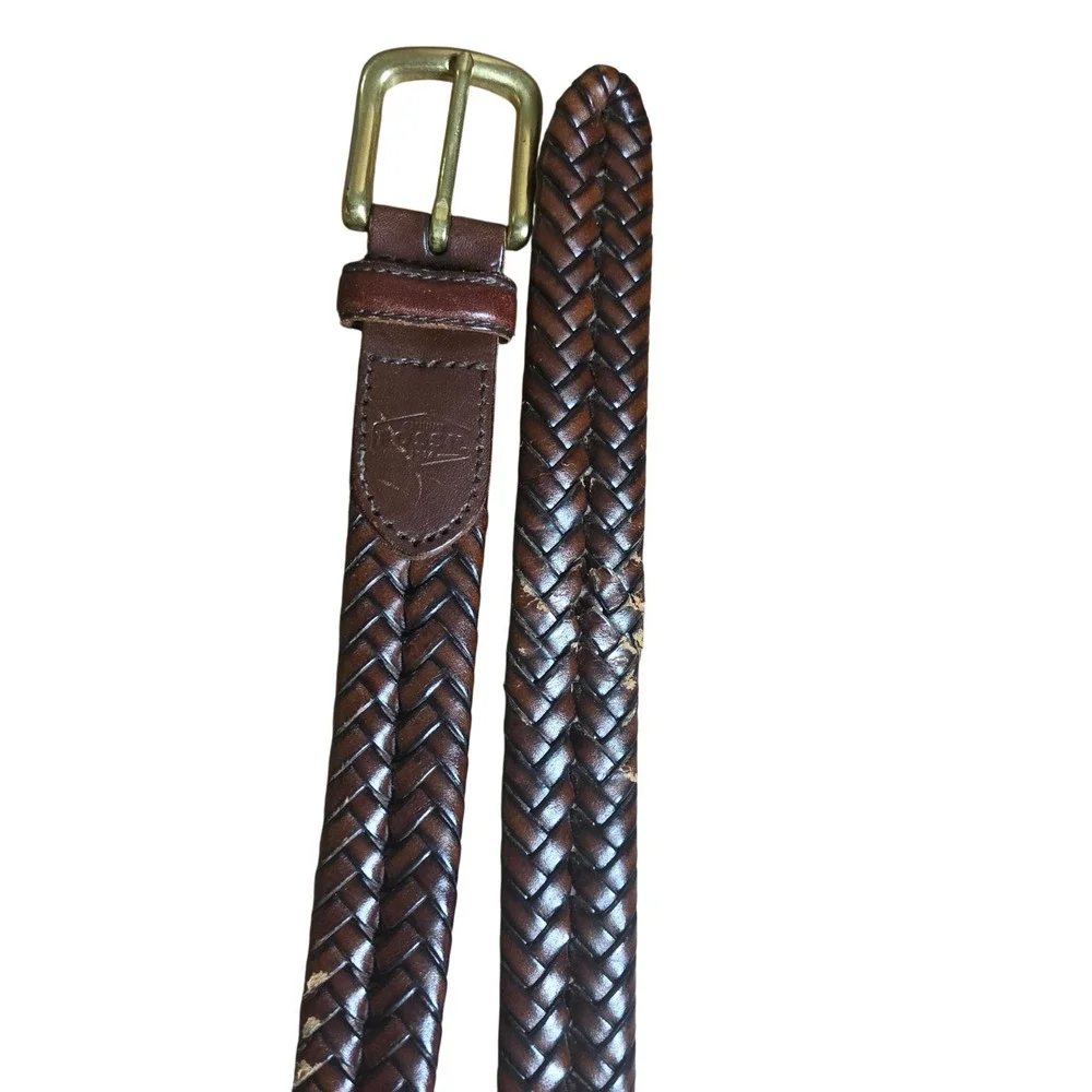 Fossil Braided Leather Belt 34 Brass Gold Tone Buckle MB3040200 Cottage Rustic